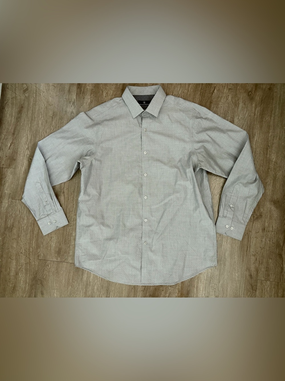 Hart Schaffner Marx Men's Dress Shirt L Gray Dot Print Cotton Long Sleeve